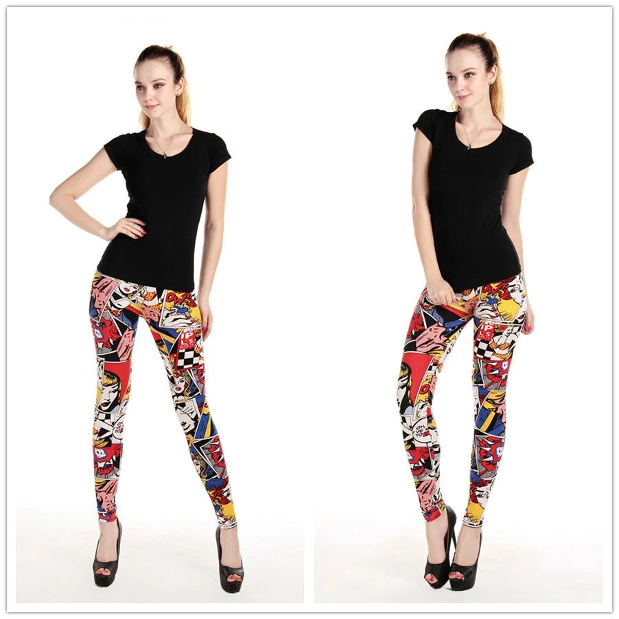 Women Leggings High Waist Cartoon Comic Beauty Print Trousers Soft Female Casual Elastic Pant lagging