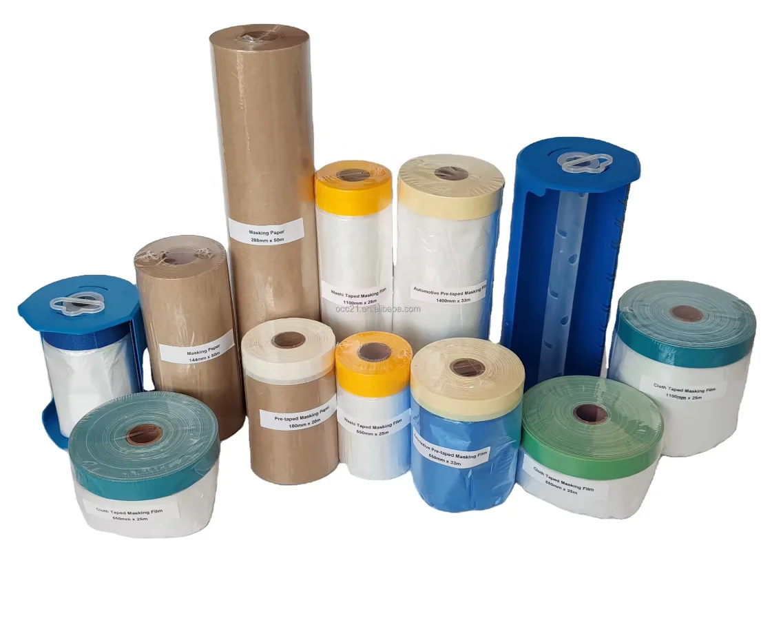 Pre Taped Masking Film Plastic Covering For Automotive Paint Auto Painting