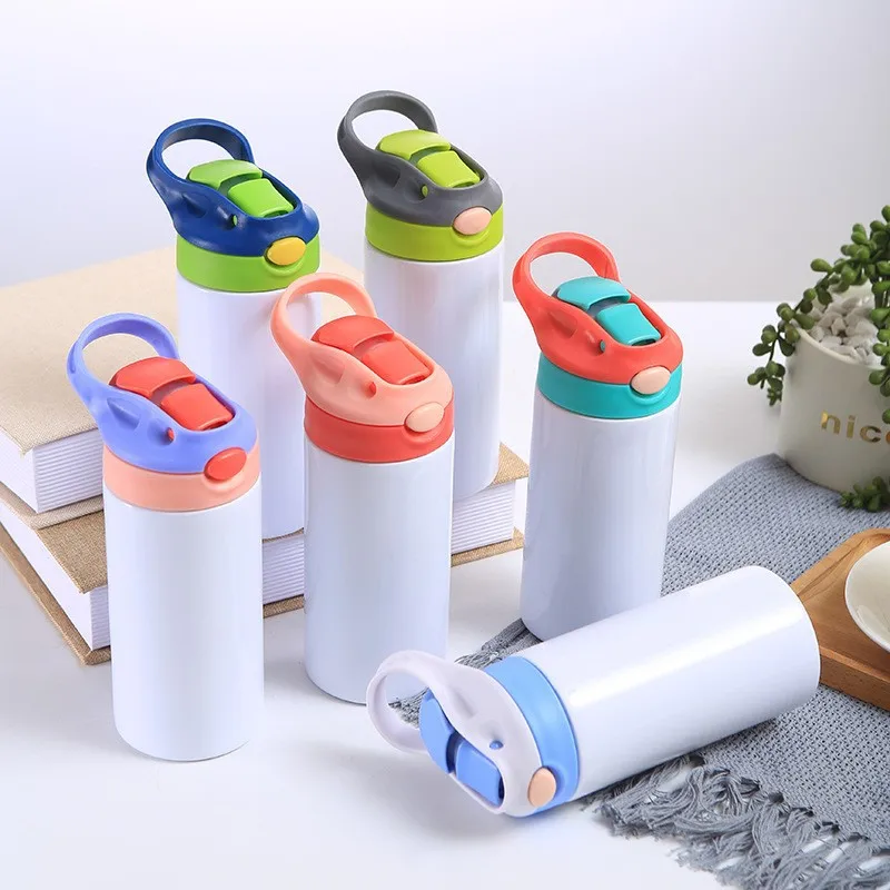 12oz 350ml Sublimation Blanks Kids Cup Stainless Steel Flip Top Straight Water Bottle Kids Sublimation Tumbler