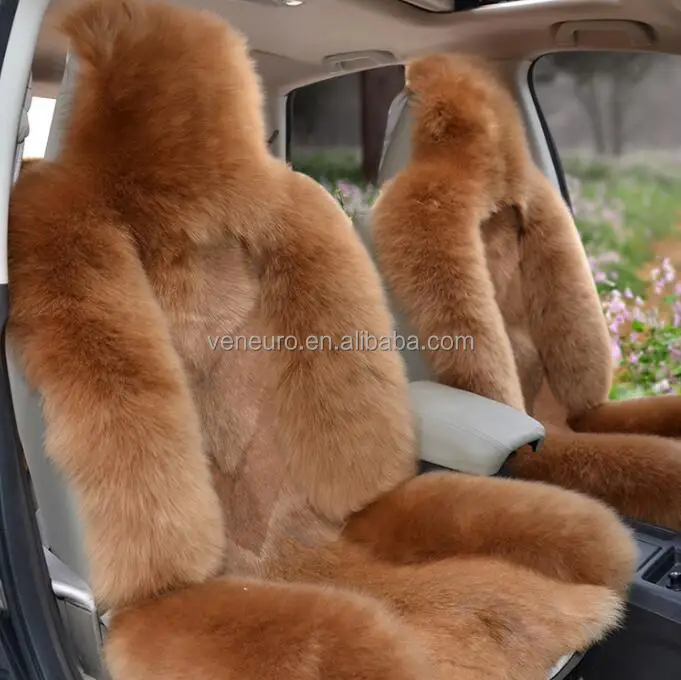 wholesale luxury design fluffy real long sheep fur skin and wolf fur  whole set auto car seats cover