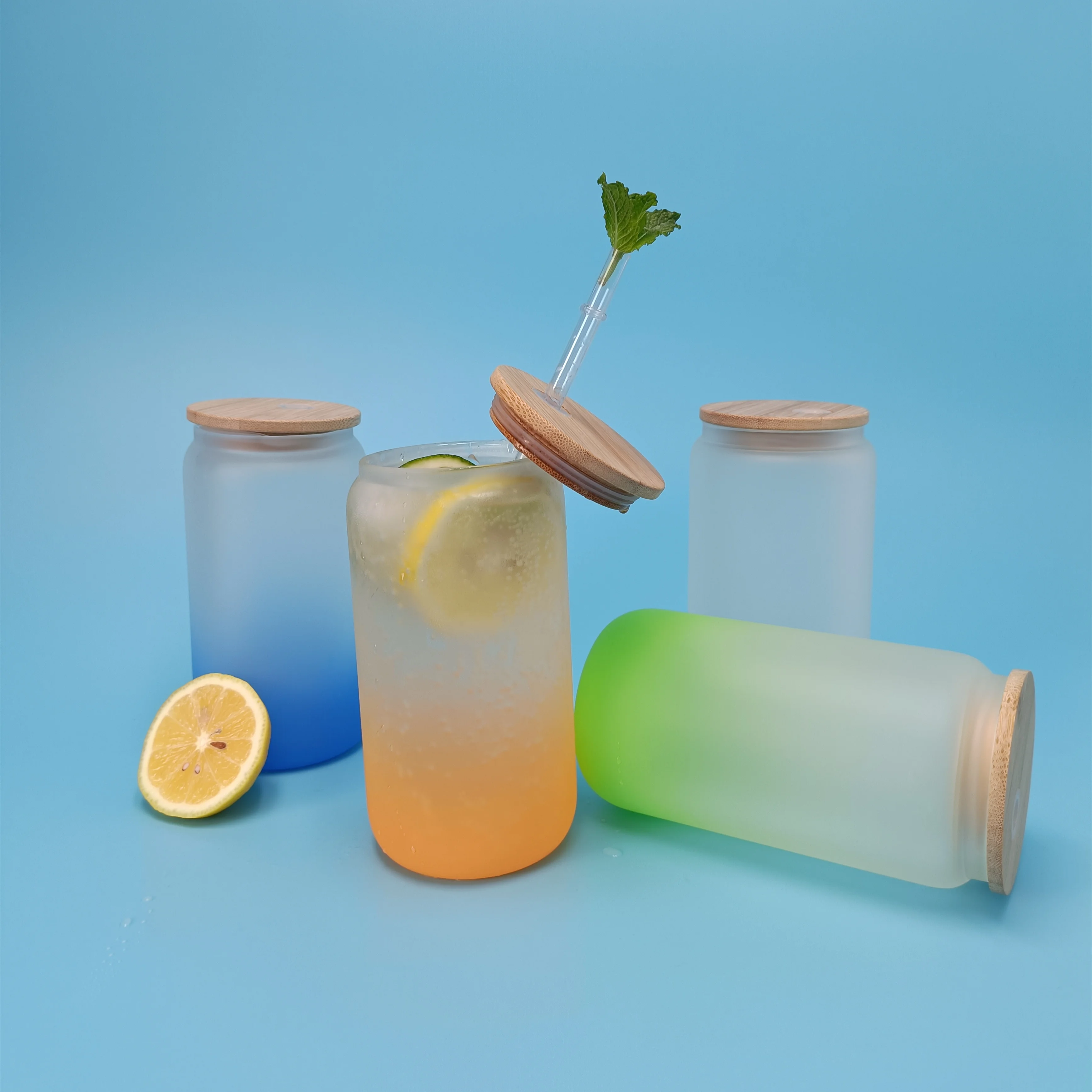 wholesale price 16oz frosted clear Sublimation iced coffee beer straight can glass tumbler with lid and straw