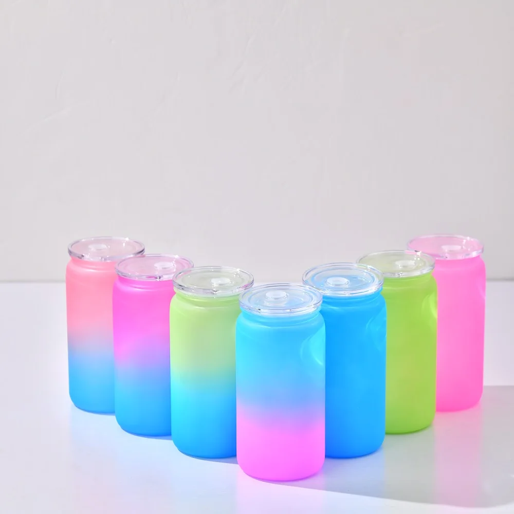 Wholesale Price Matte Multi-colored Plastic 16oz Coffee Mug With Lid And Straw For UV DTF Wraps Can Shaped Acrylic Tumbler