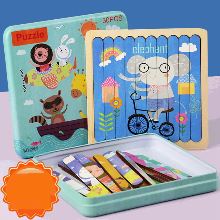 Educational children Wooden Creative Strip Puzzle Wooden Bar Puzzle Animal traffic matching jigsaw puzzle