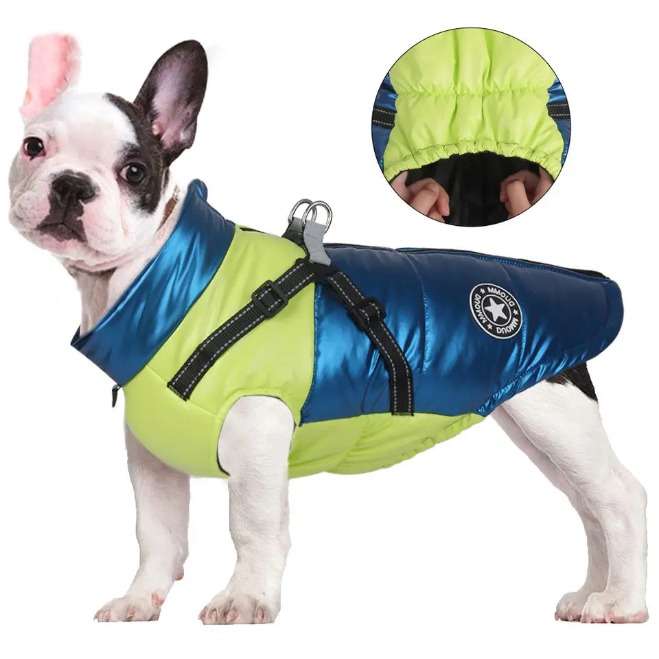 Waterproof Pet Dog Clothes With Harness Reflective Dog Winter Clothes French Bulldog Jacket Vest Coat For Puppies Large Dog