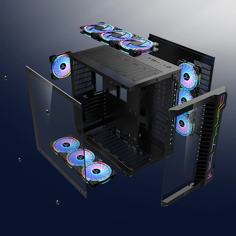 Новый Модный популярный настольный корпус для игрового компьютера ATX с 10 RGB охлаждающими вентиляторами