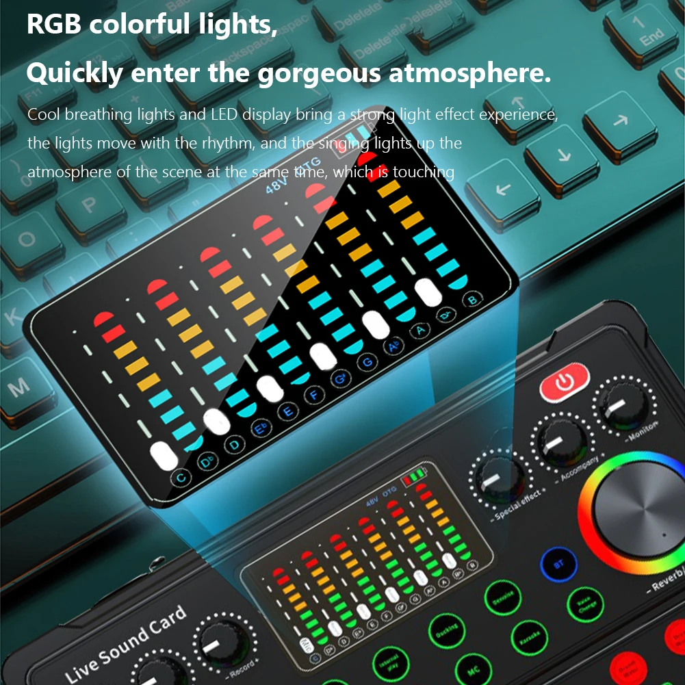 Беспроводная звуковая карта M3 для Youtuber Live KTV с RGB подсветкой светодиодный дисплей DSP умная шумоподавляющая поддержка микрофон 48
