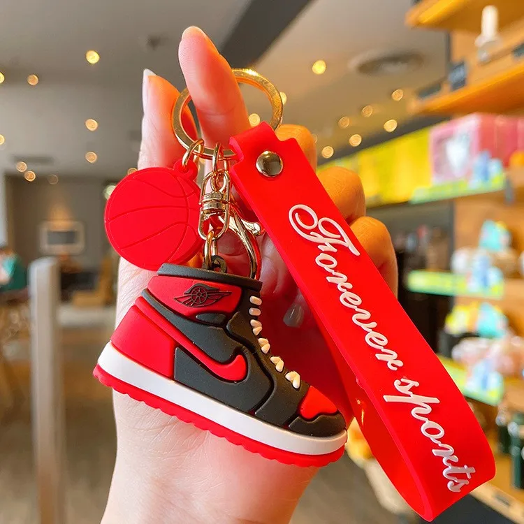Hecion Trendy Red Black 9 Colors Sport Air Shoe Key Chain Cartoon 3D PVC Sport Shoe Keyring Key Chain