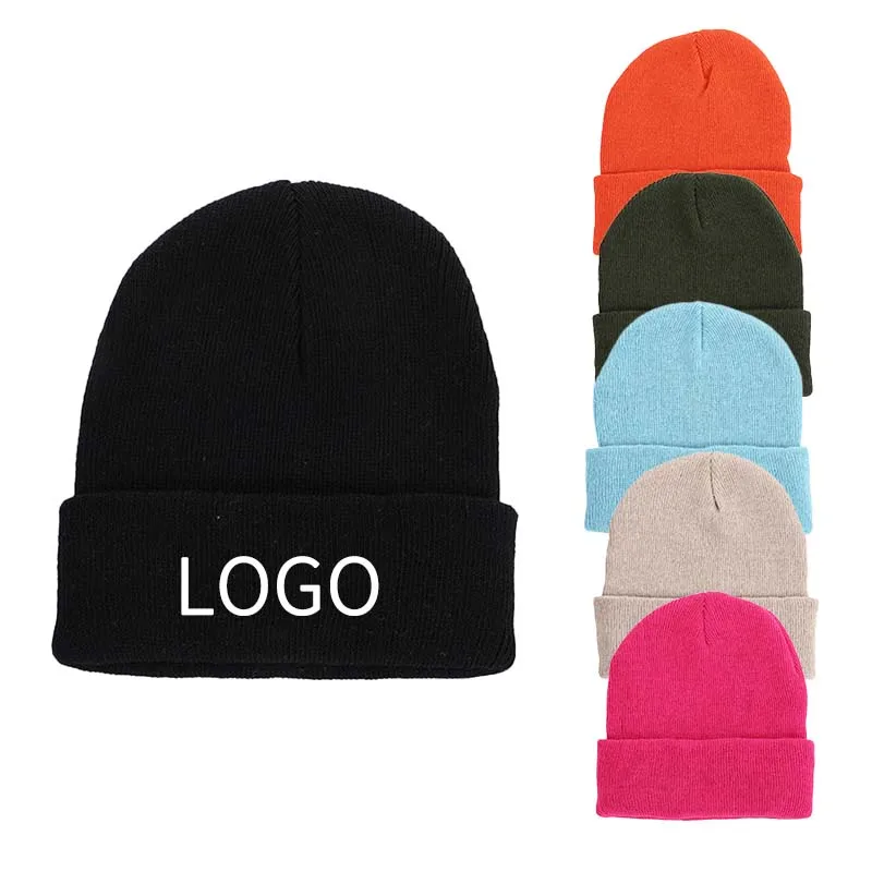 Unisex OEM ODM Custom Logo Designed Plain 100% Acrylic Knitted Embroidery Caps Warm Beanie Winter Hat