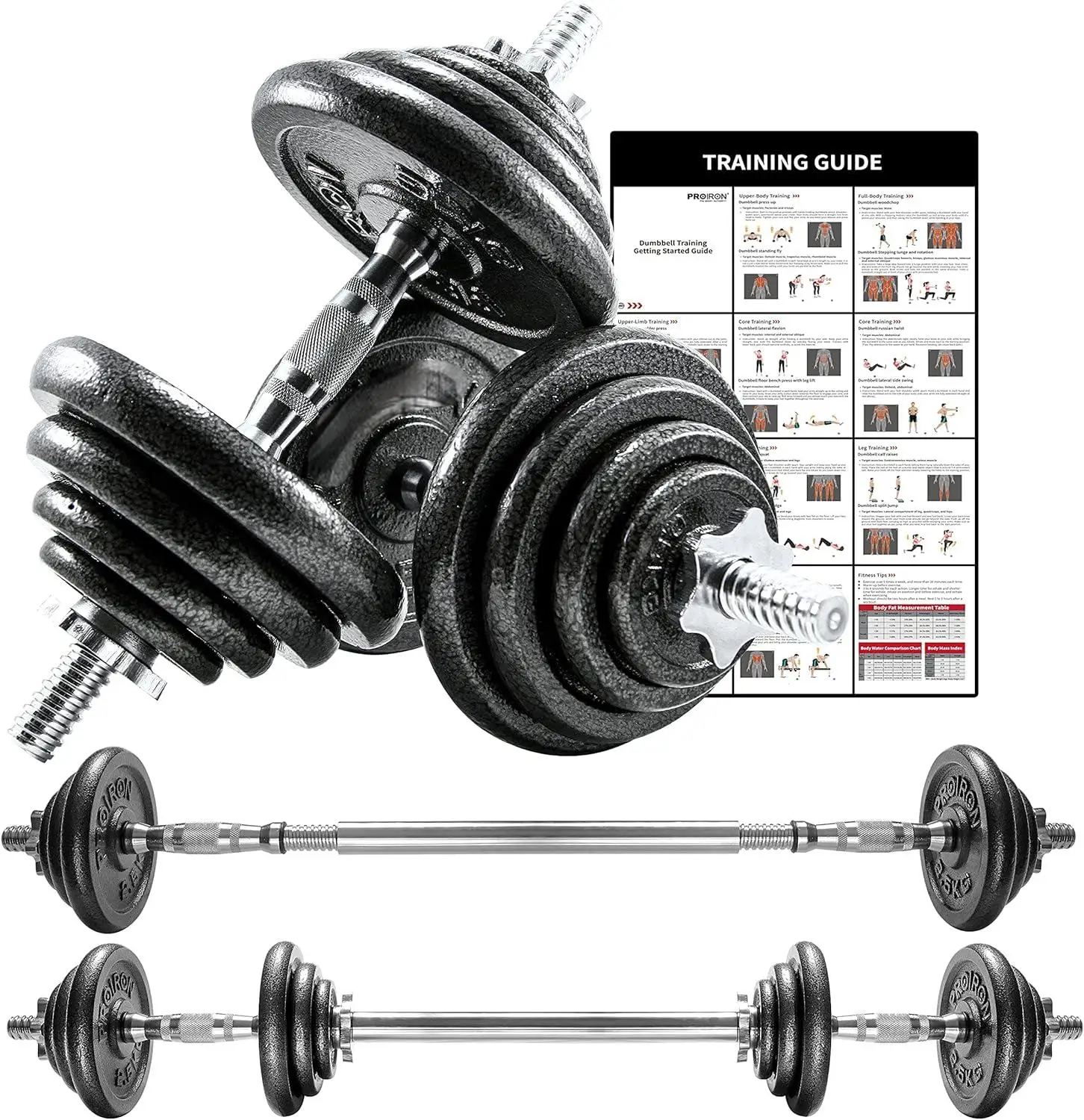 44Lbs 20kg Cast Iron Adjustable Dummbell Set with Solid Dumbbell Handles Changed into Barbell for Weight Lifting Training