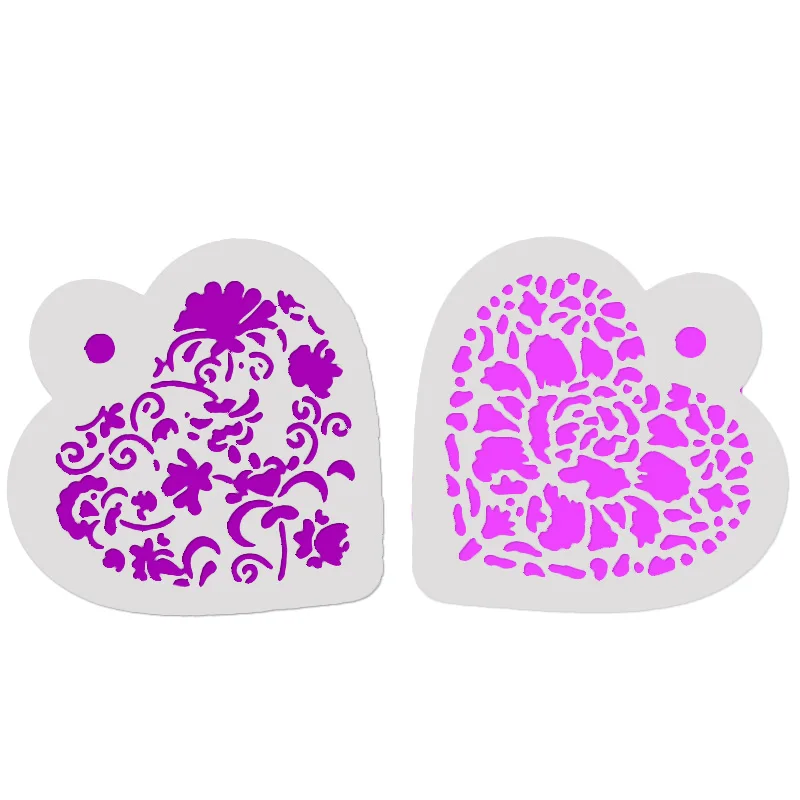2PCS Flower Heart Fondant Stencil Set Cake Decorating Tool Lace Side Stencil Set template For Cake Cookie Coffee