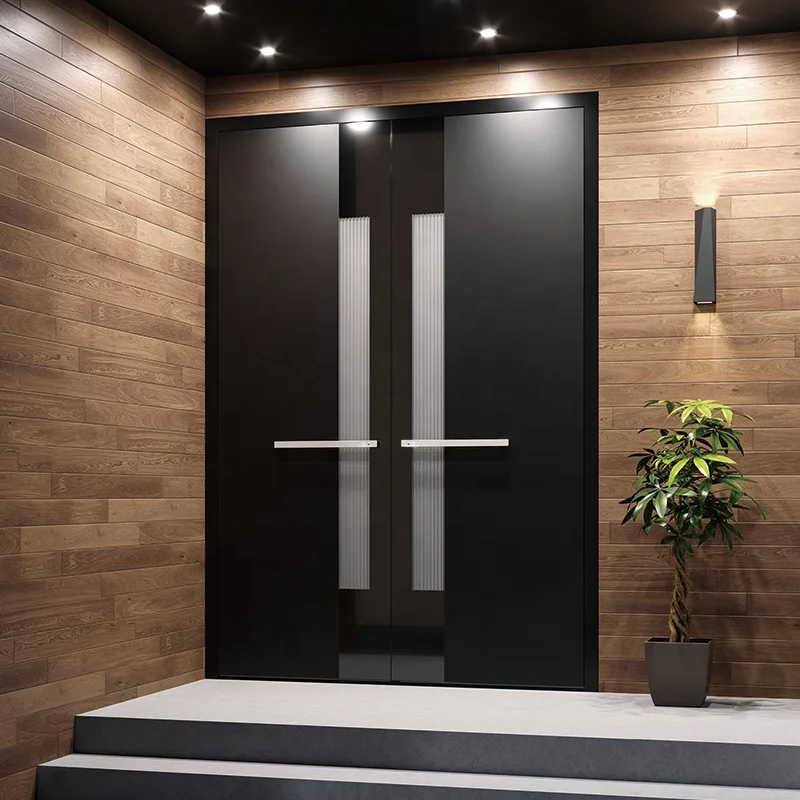 Custom Lobby Main Front Doors House Metal Foshan Cheap Modern Aluminum Entrance Door With Glass