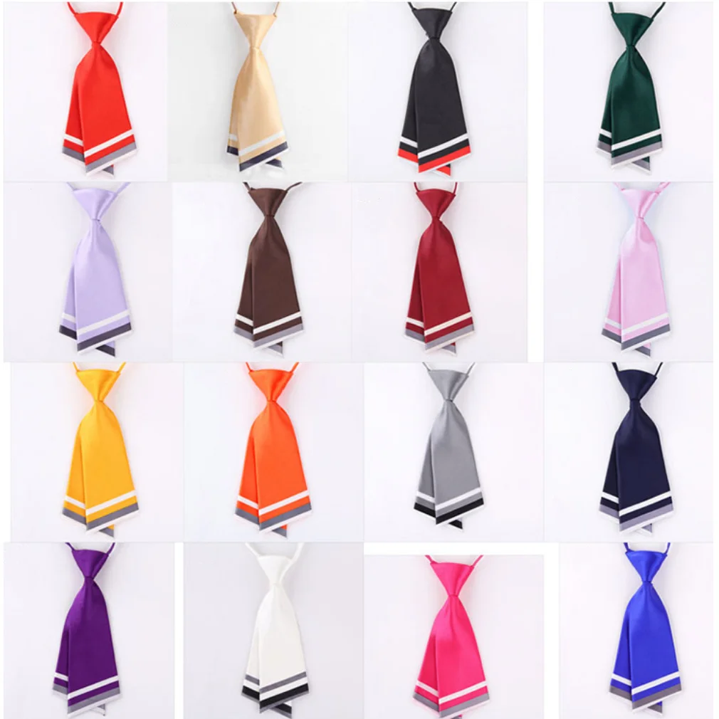 Adjustable Strap Ladies Uniform Shinny Satin Short Ties Striped Pre-tied Bowtie for Women Uniform Necktie