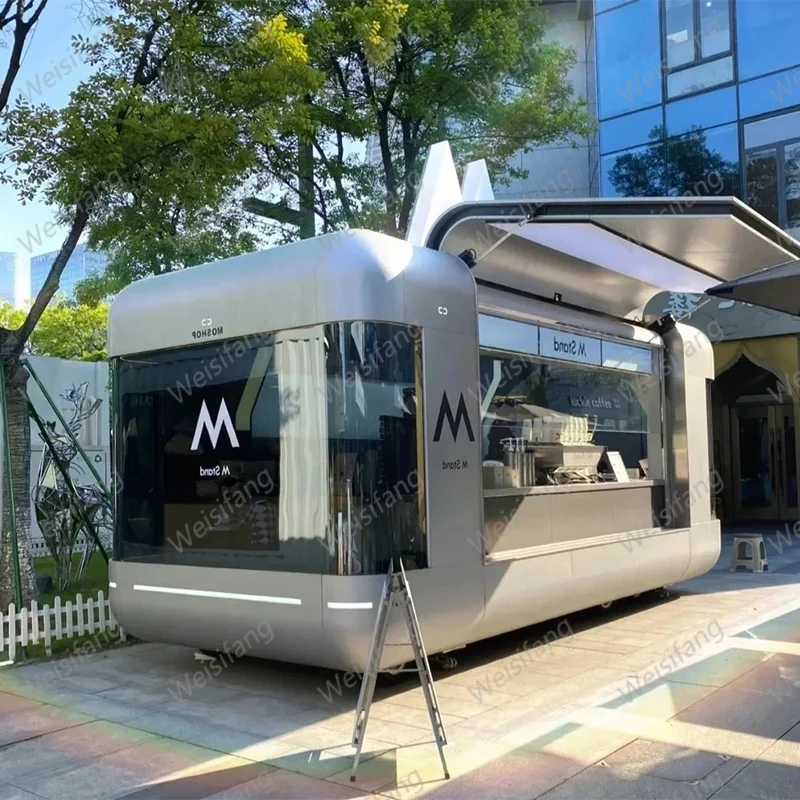 High Quality Square Shape With Full Stainless Steel Kitchen Equipment Food Truck Milk Tea Coffee Mobile Street Food Trailer