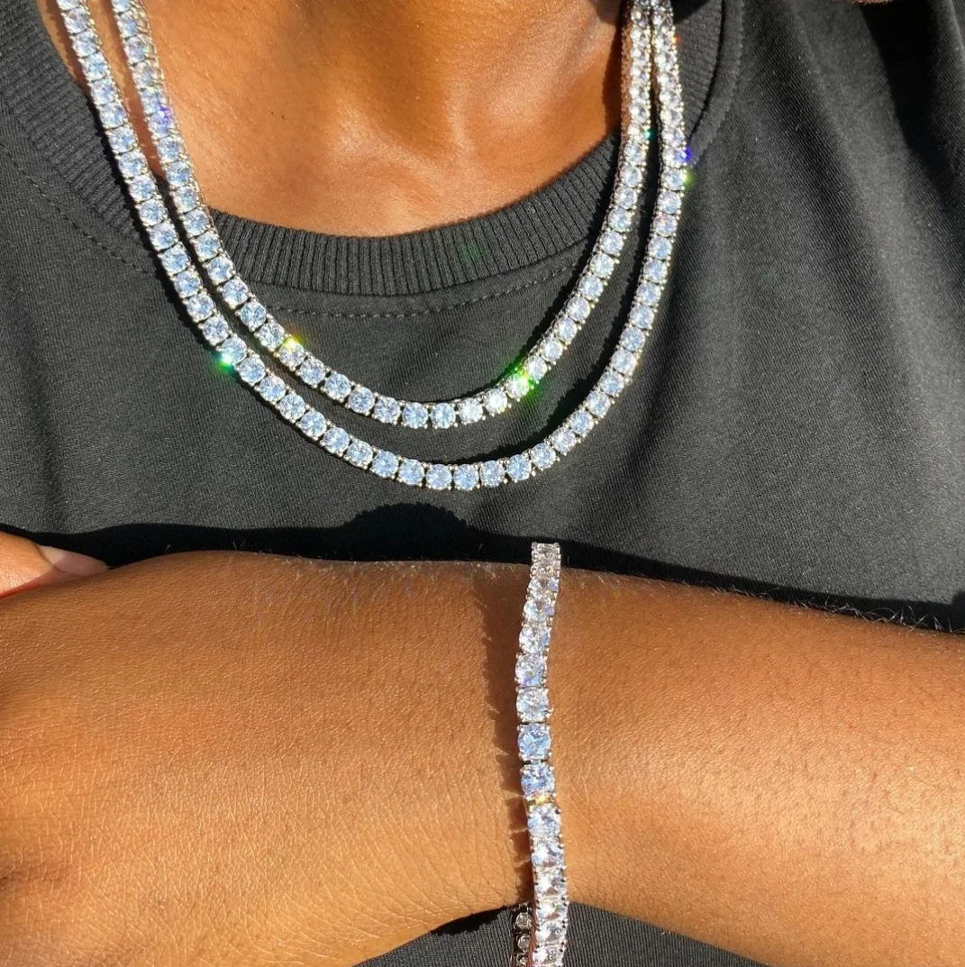 Factory price tennis diamond chain Necklace bracelet S925 Silver VVS Moissanite tennis Link fine jewelry for men women