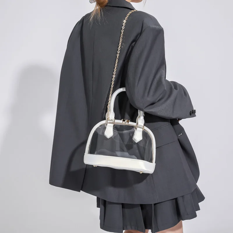 Lightweight Clear Chain Crossbody Bag Pvc Designer Shell Custom Tote Bag Ladies Summer Beach Bag