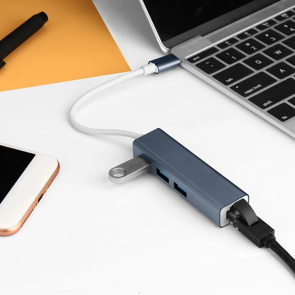 4 In 1 USB Hub USB3.0 With RJ45 100mbps Ethernet 3-port USB TYPE-C To USB 3.0 Adapter