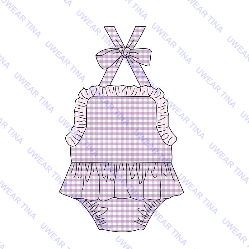 Monogram Bikini Swimsuit For Baby Toddler Kids Seersucker Brother Sister Matching Bathing Suit Swim Trunks