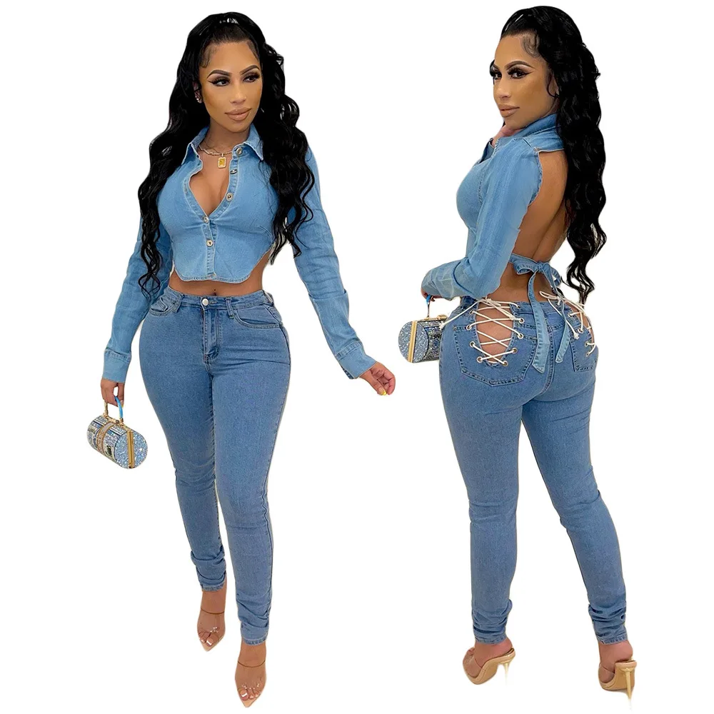 Casual Sexy Buttocks Hollow Sexy Slim Stretch Feet Jeans Girls Adult Stretch Jeans