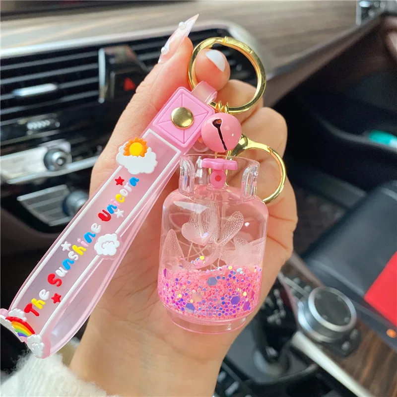 Luminous plant Liquid Boba Quicksand Cute Kawaii Bubble Tea Keychain oil floating Milk Tea Keychains