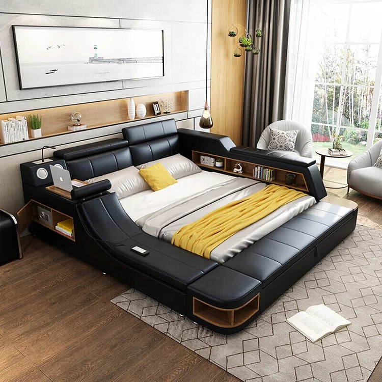 Bedroom furniture Tatami music leather bed massage sex bed king bed