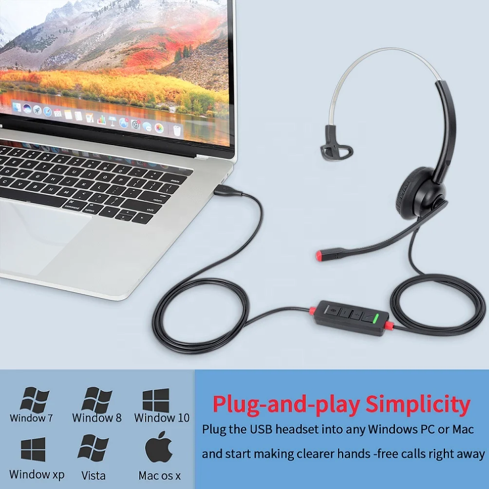 
USB Headset with Microphone Noise Cancelling, Computer Headset for Laptop PC Skype Zoom Webinar Call Center Office 
