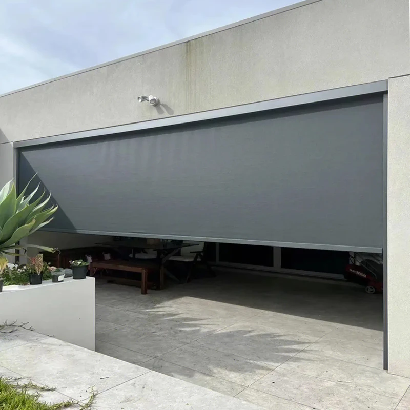 Outdoor windproof waterproof patio motorized Automatic garage door screen electric roller up retractable screen garage door