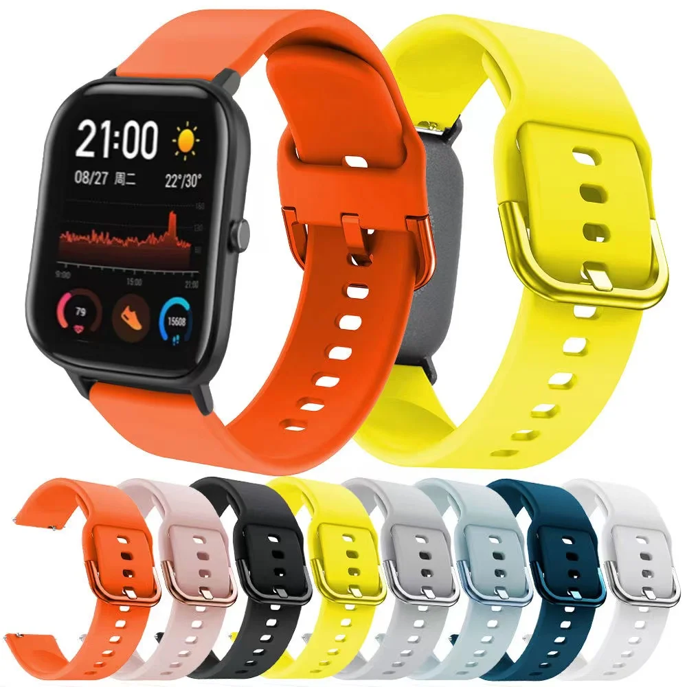20mm Silicone Band For Amazfit GTS 4 Mini/Bip/Samsung Galaxy Watch 6/5/4 Classic Sport Bracelet Wristband Huawei Watch 42mm band