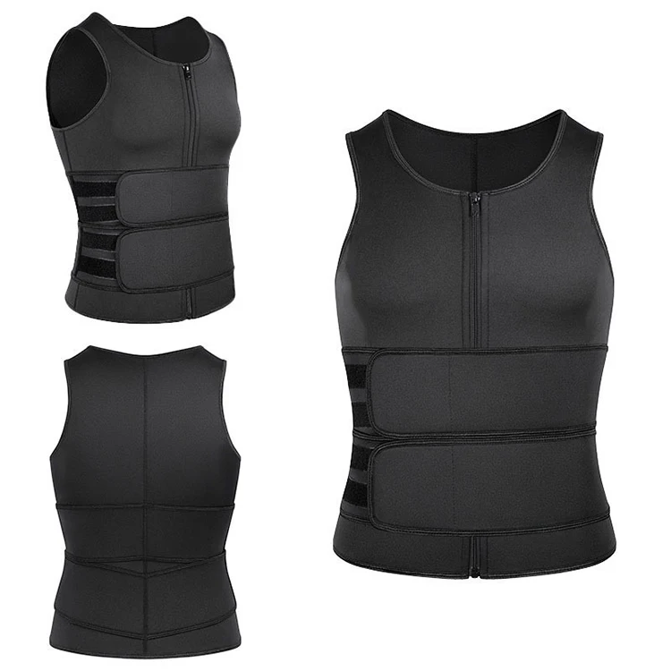 High Quality Neoprene Double Strap Waist Trainer Workout Tank Top Back Support Vest with Trimmer Belt for Men