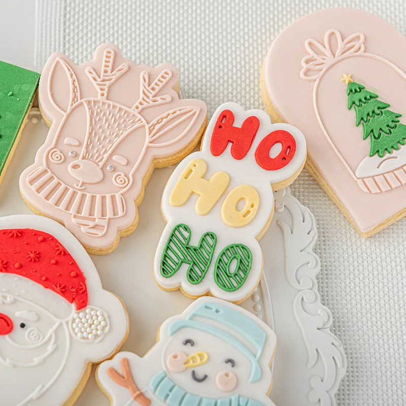 Saffron 23 designs Christmas fondant Embosser cookie cutter acrylic stamp press mold cutters christmas tree Santa snowman