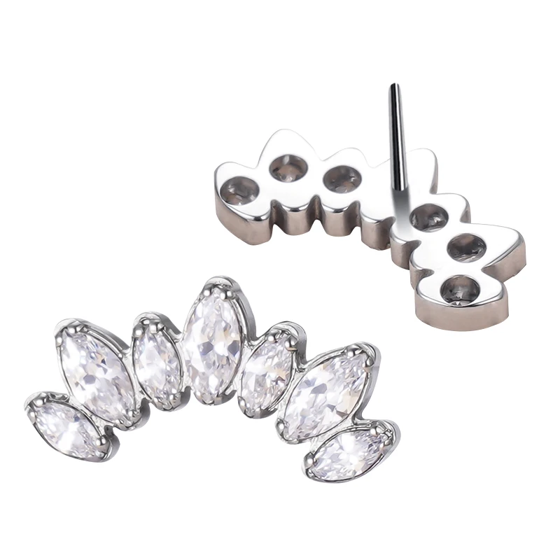 GZN ASTM F136 Titanium Multi Top In Threaded & Push In Lip Earrings Labret Nose Rings Leaf Body Piercing Jewelry Accessories