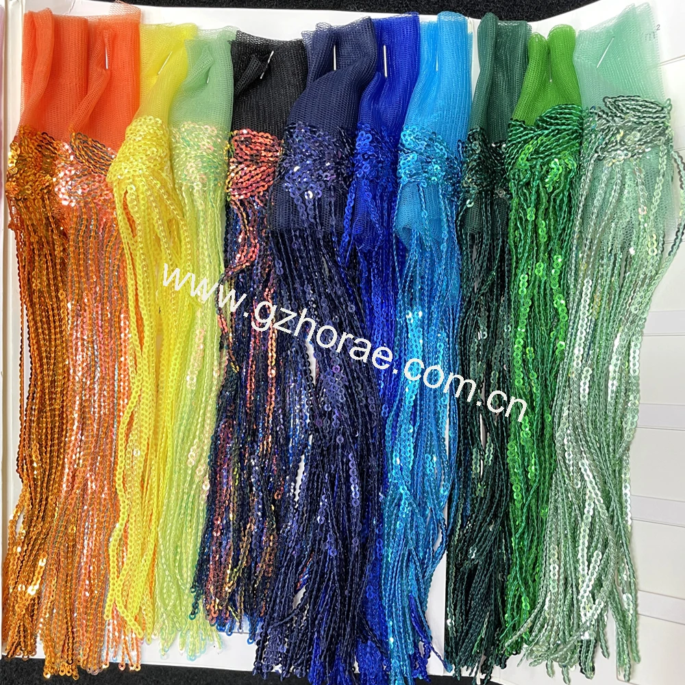 R418 wholesale luxury garment sequins fringe lace trim tassel trimming for dress
