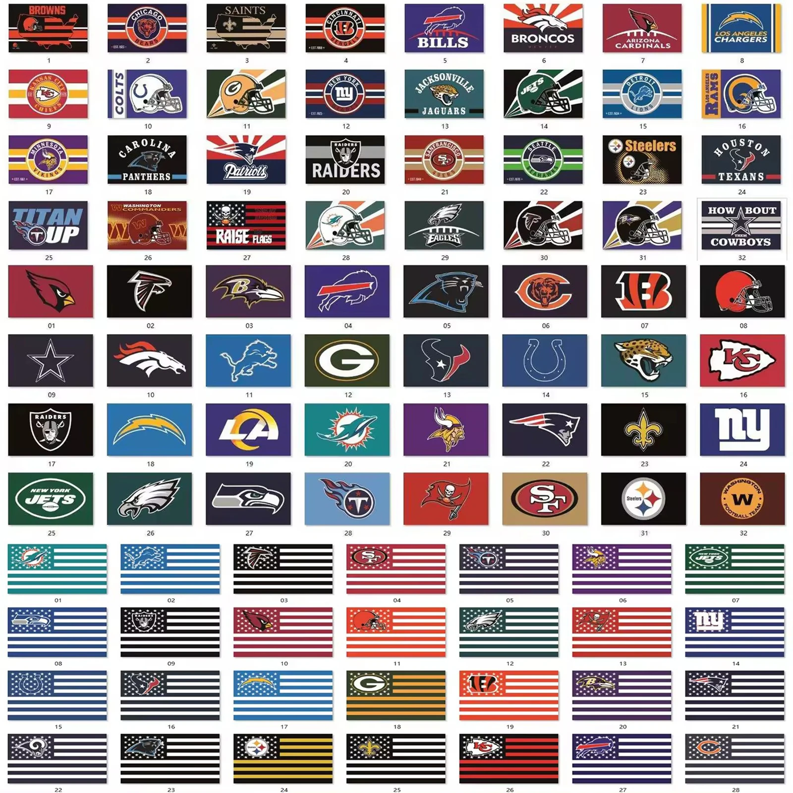Promotional Product 32 NFL Teams 3*5ft100% Polyester Double-sided Indoor and Outdoor Durable Brass Washers Los Angeles Rams Flag