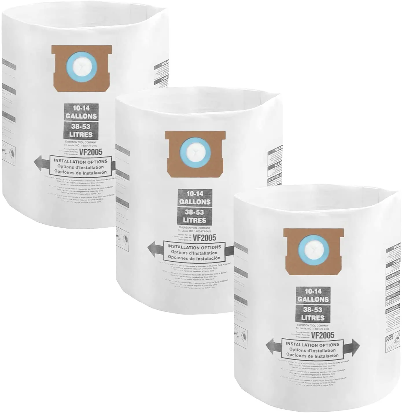 Dust Collection Filter Bags for 10-14 Gallon Shopvac Wet Dry Vacuum Cleaners, Replacing Model I and Part# 9067200