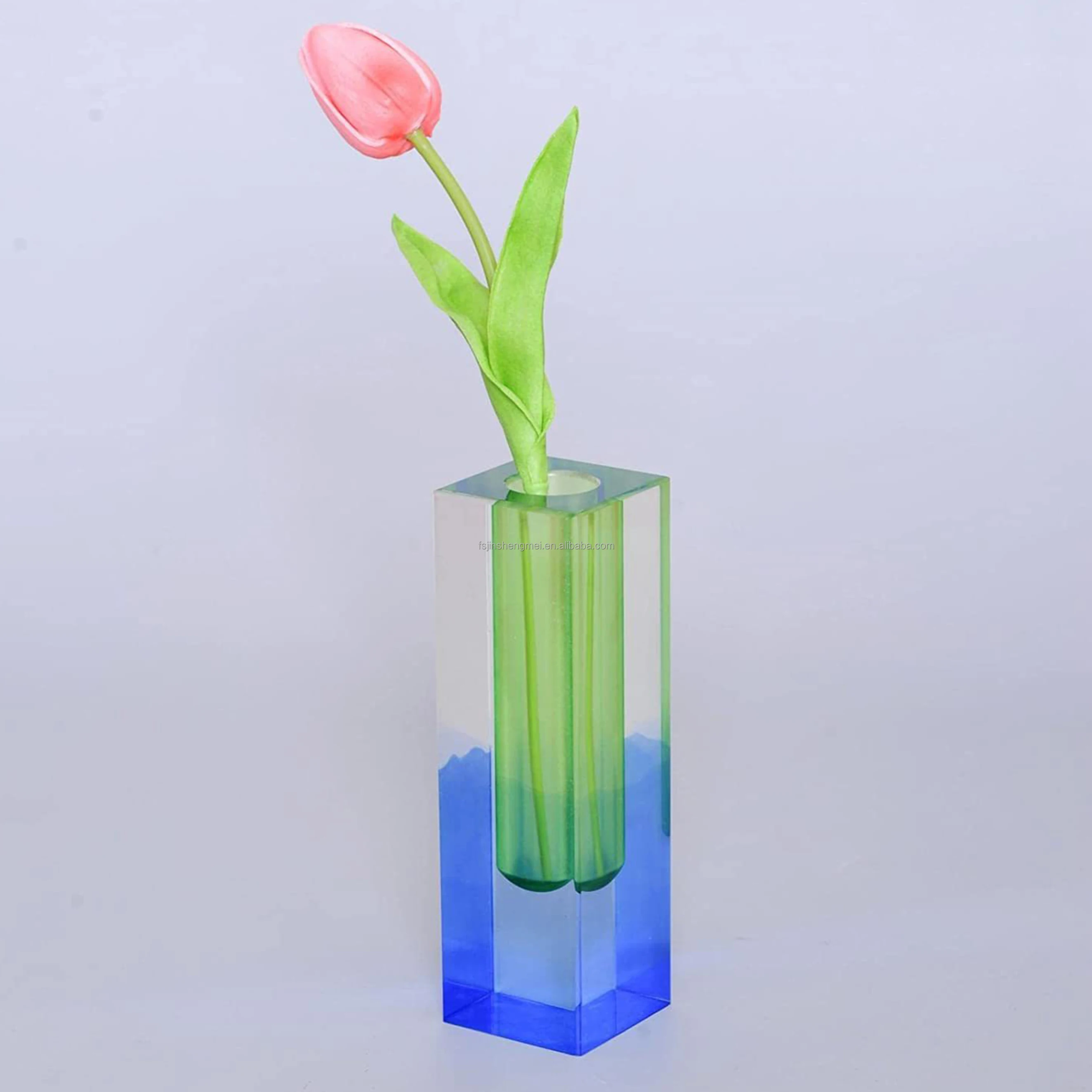 Popular Living Room Colorful Wedding Plastic Flower Hydroponic Vase Cylinder Iridescent Square Column Acrylic Vase Pen Holder
