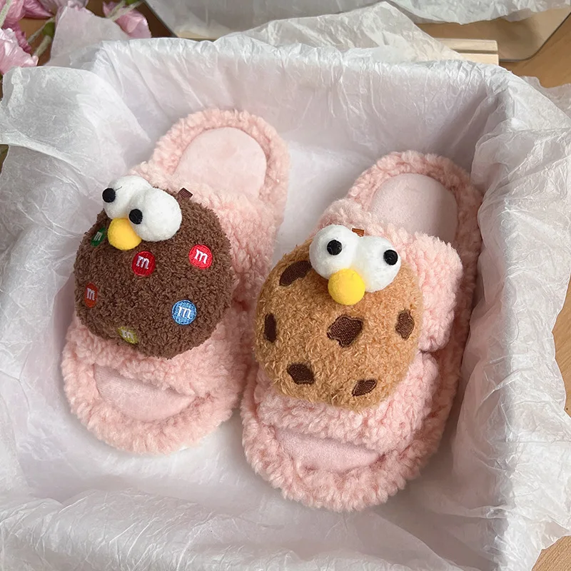 Cookies Plush Slippers Anti-Skid Cute Cookies Slippers Soft Food House Women Man Shoes Comfortable Outdoor Winter Slippers