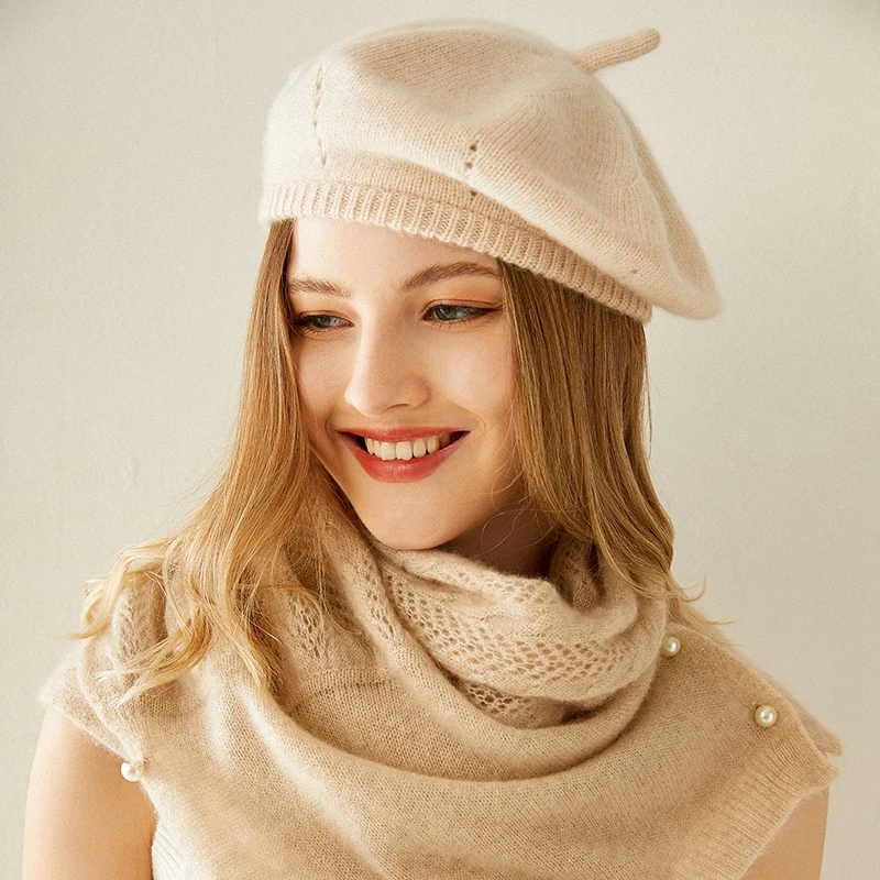Women Beret Hat 100% Mongolia Cashmere Knit Winter New Fashion Soft Warm Hats 5Colors For Ladies