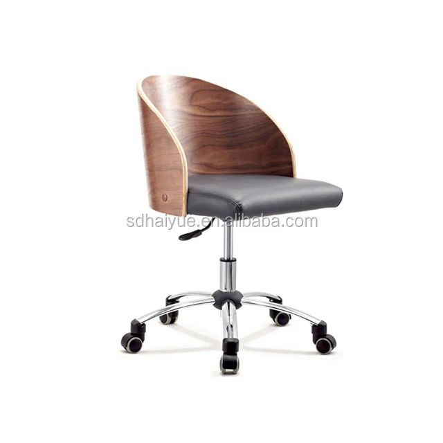 HAIYUE Haiyue Fashion Black Leather Seat Wood Finish Office Chair Elegant Chair HY2006