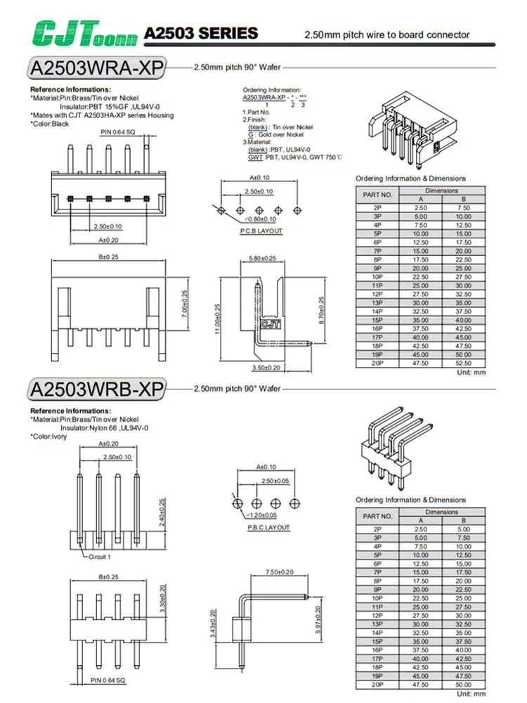 CJTconn A2503  2.50mm Pitch 12 pin micro usb  male  other connectors pcb connectors