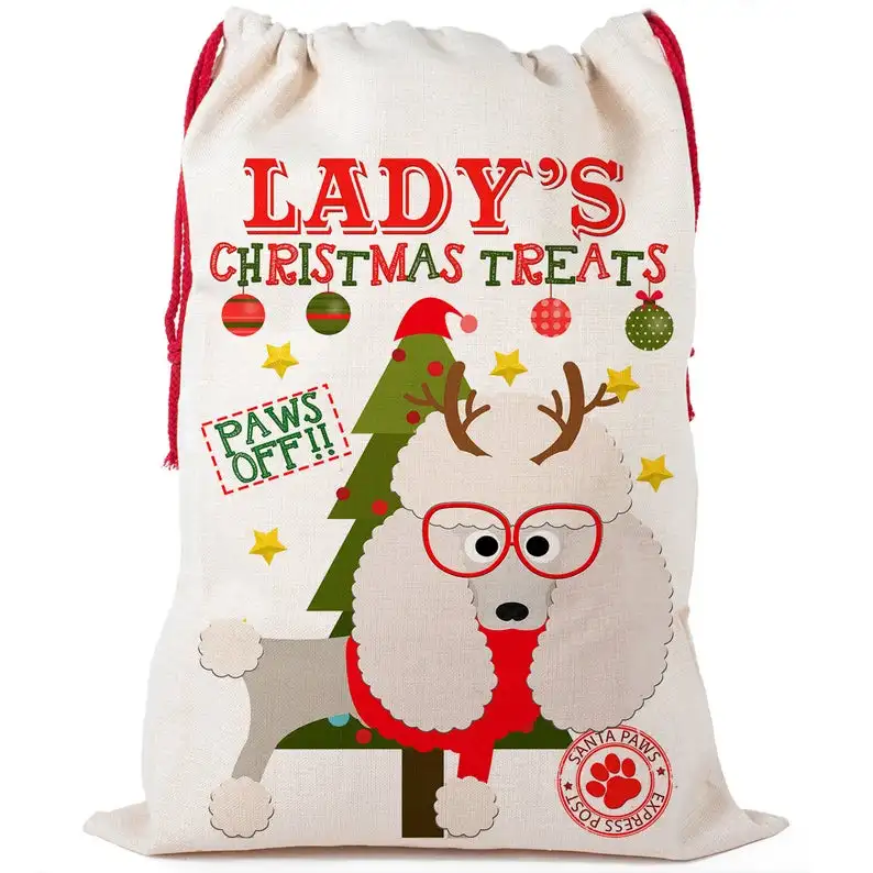 
Personalised Poodle Christmas Sack Dog Stocking Santa Treat Pet Xmas Bag 