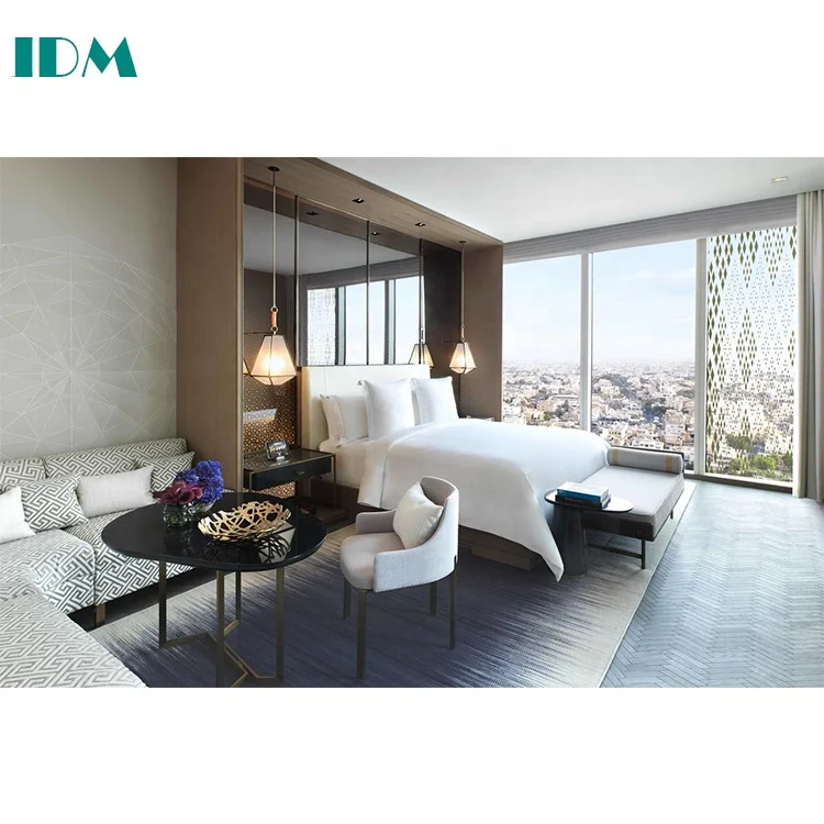 IDM-146 Modern Luxury Metal Wooden Hotel Room Furniture Custom Furniture Hotel 5 Star Hotel Bedroom Set