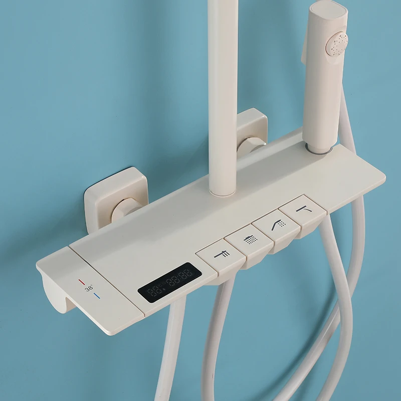 Luxury Wall Mounted Waterfall Smart Shower Set High Pressure Head Digital Thermostatic Piano Shower Sets