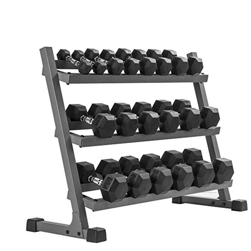 3-Tier Dumbbell Rack for Maxium 550 lb Rubber Coated Hex Dumbbell Set