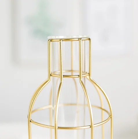 Лидер продаж, ваза из металла и стекла в полоску из розового золота, декоративные вазы для растений huose