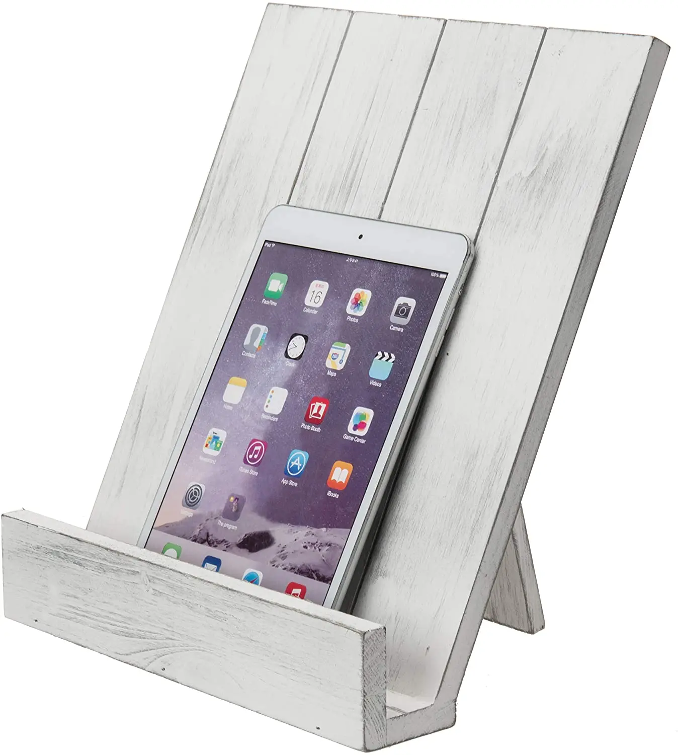 
Farmhouse Style Distressed Vintage White Wood Kitchen Cookbook Holder Stand with Folding Kickstand 