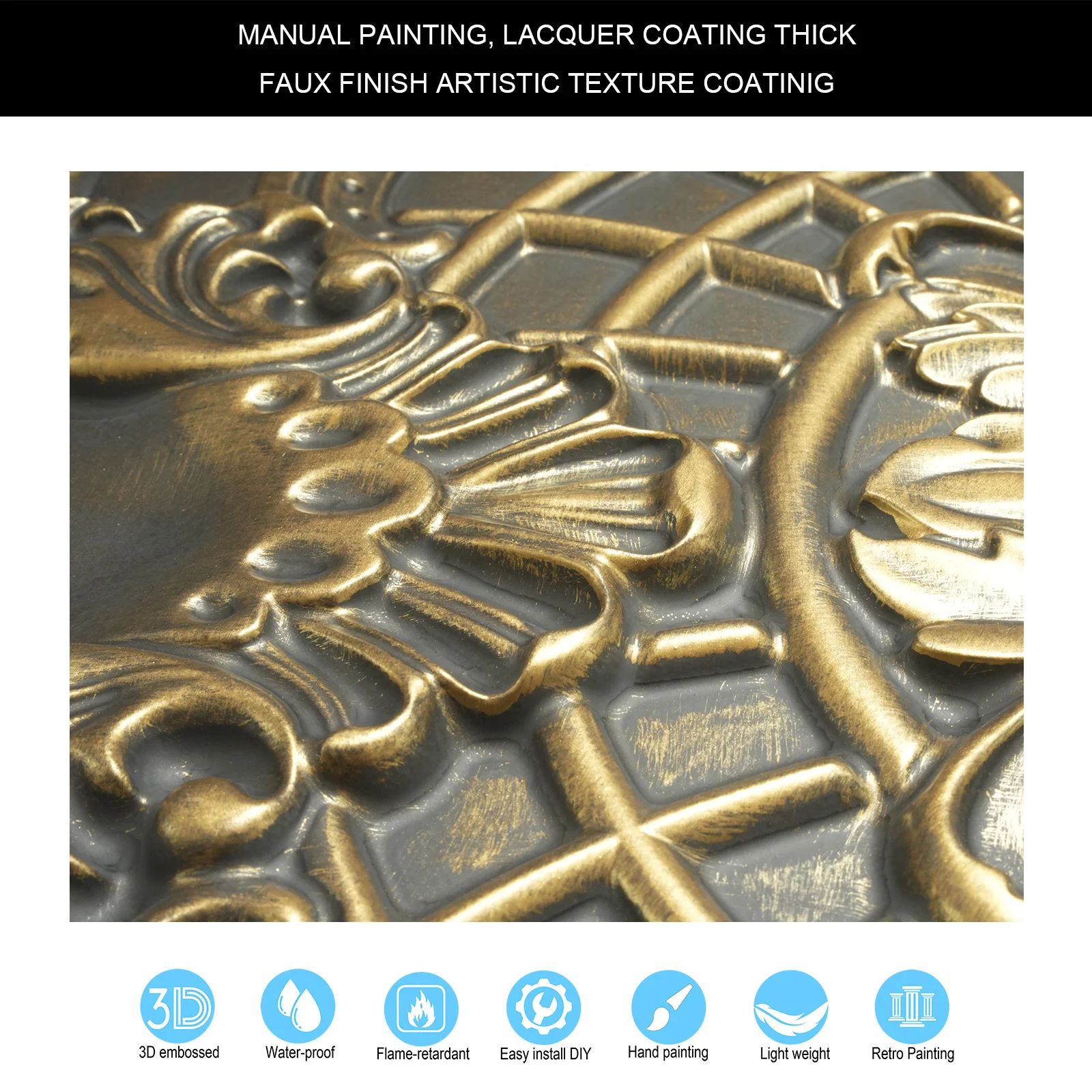 Paint distressed Plastic ceiling boards Decorative ceiling panels for Cafe Club Public house PL31Ancient gold