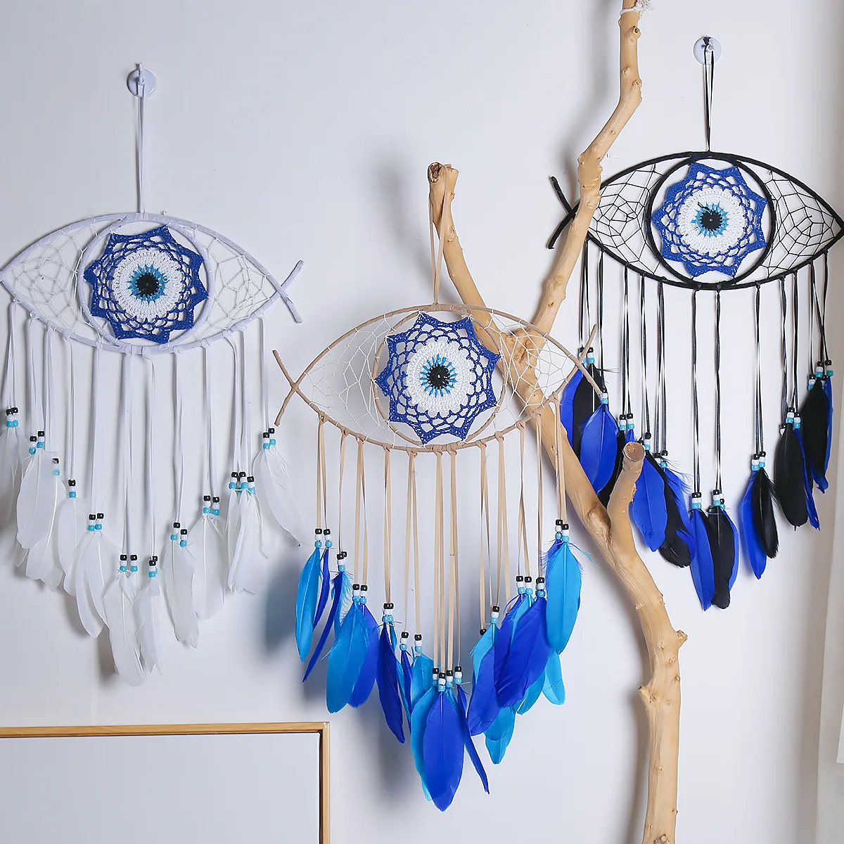 Hot Sale Blue Evil Eye Dream Catcher Home Decor Wall Hanging Large Feather Dream Catcher for Sweet Dreams