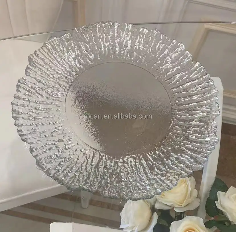 Hotel wedding party plastic clear gold color charge plate for wedding centerpieces