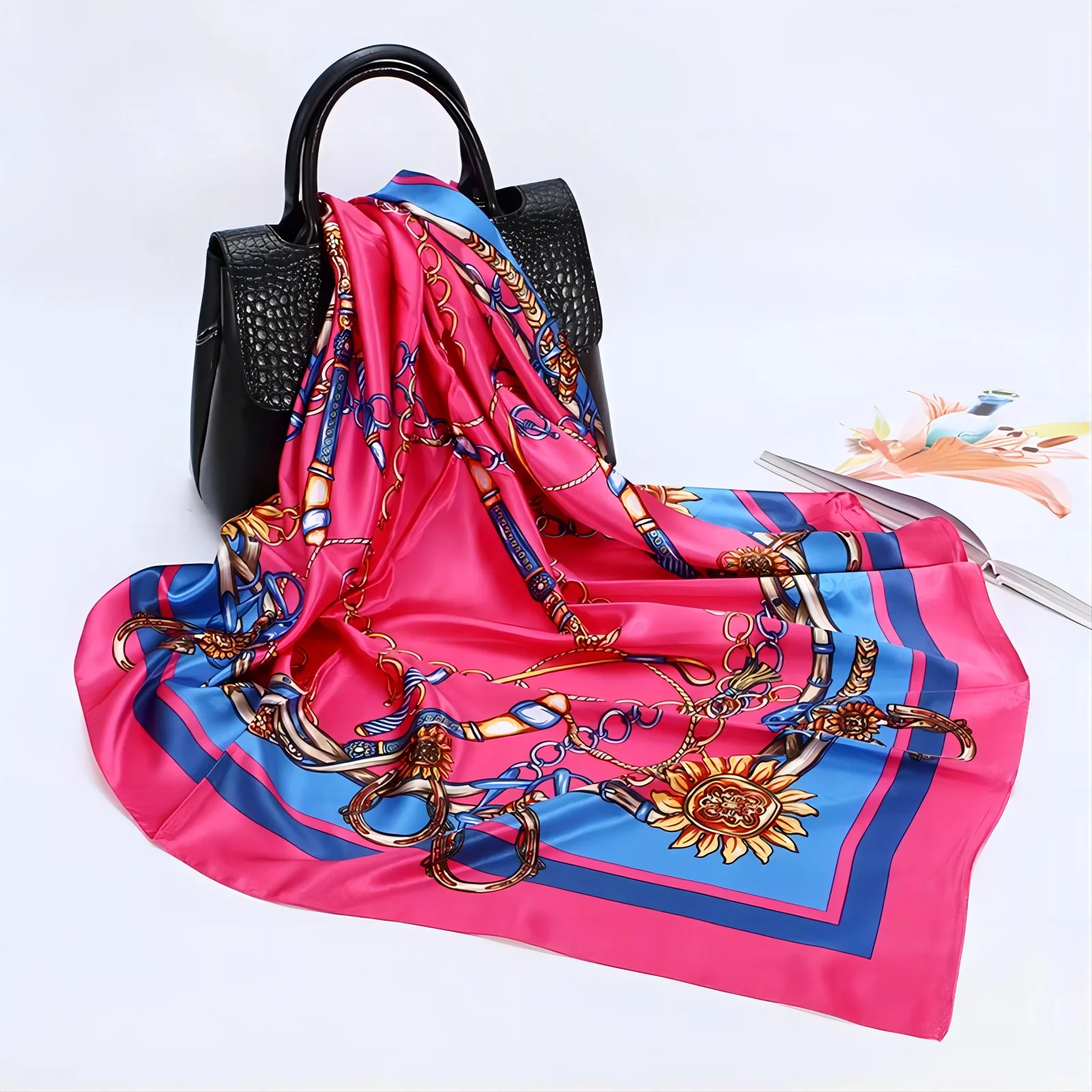 Satin Scarf Square Fashion Designer Custom Digital Print 90*90cm Polyester Office Ladies Women Silk Scarf