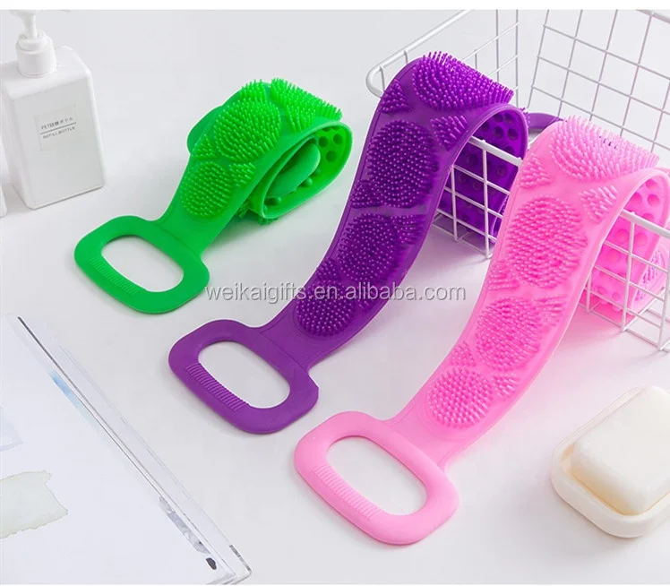 wholesale Fashionable multi function double-sided Back Body Brush Belt  silicone cleaning bath towel