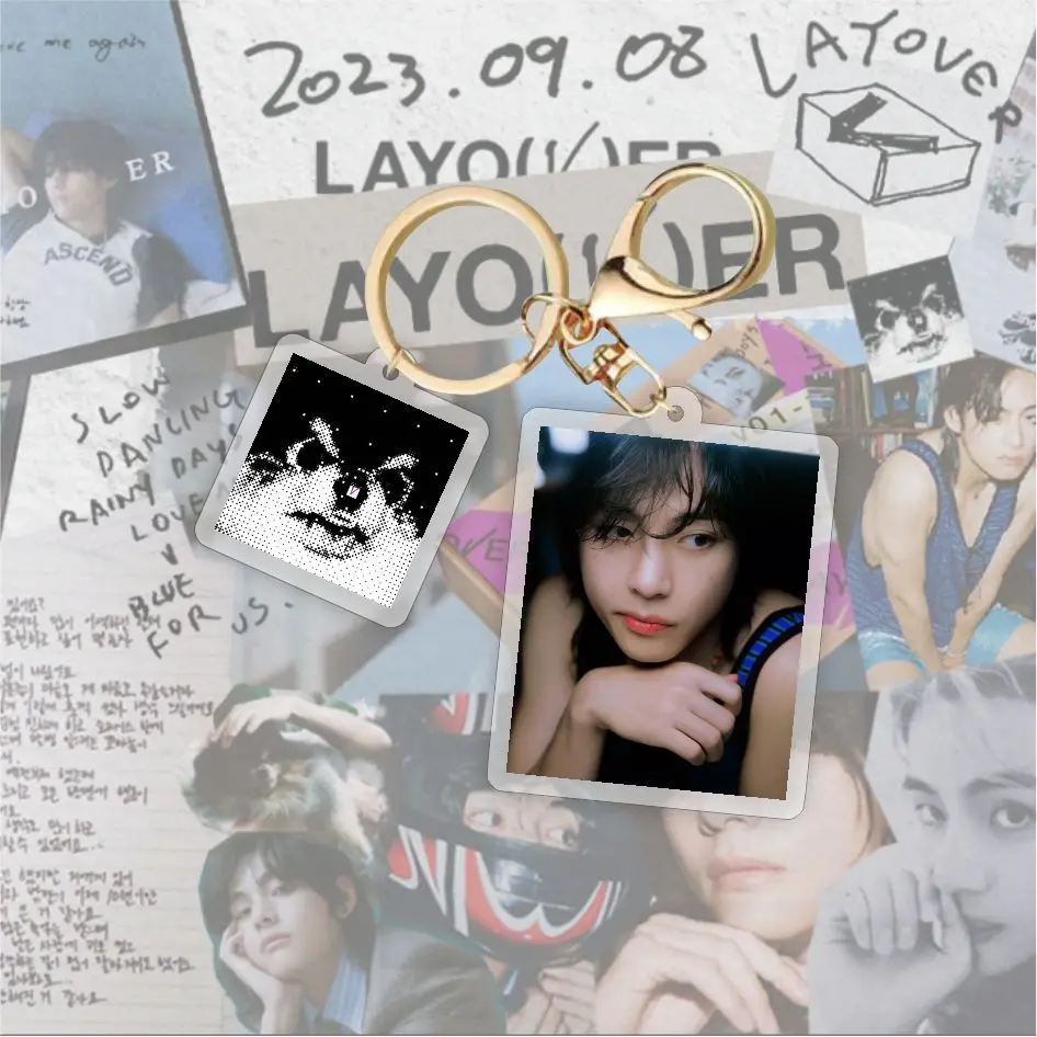 KPOP Kim Tae Hyung Keychain V Solo Album LayoVer HD Figure Pendant Keychain Keyring Bag Decor Accessories Fans Collection Gift